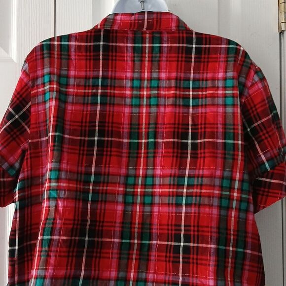 Victoria's Secret  plaid red christmas  holiday pj button down top Sz M NWOT - Picture 6 of 9